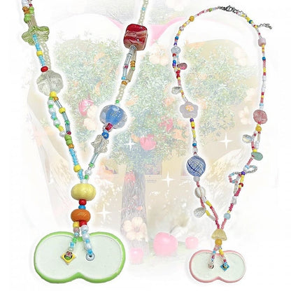 Apfelrosa Y2K Perlenkette /Grün