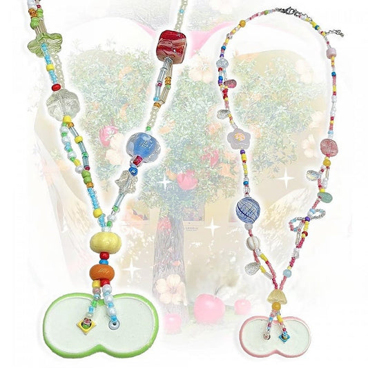 Apfelrosa Y2K Perlenkette /Grün