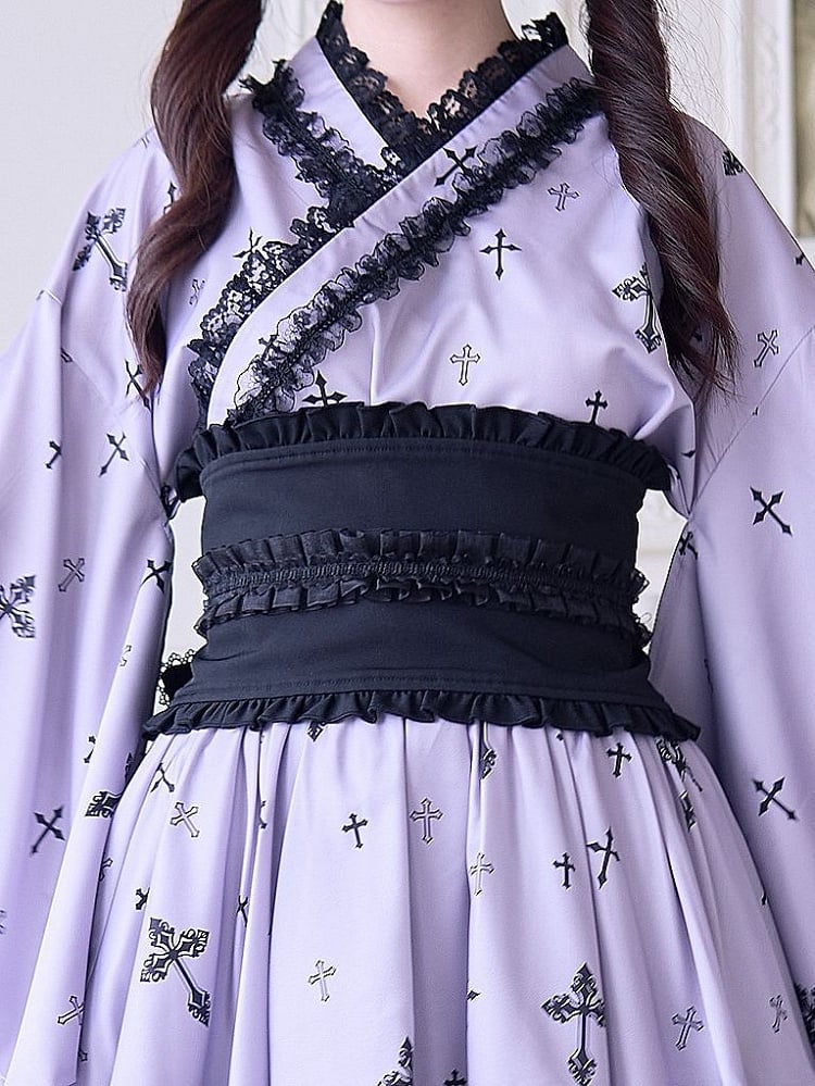 Belt and Back Big Black Hem Black/White with Corset Bow Ruffle