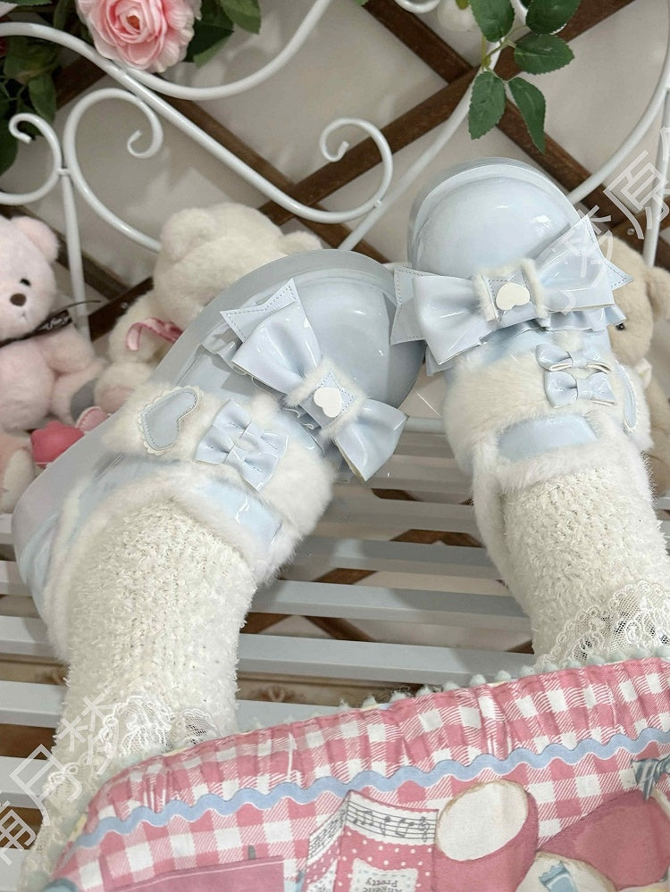 Platforms - Lolita Blue Leather Sky with Embellishments Heart PU Sweet