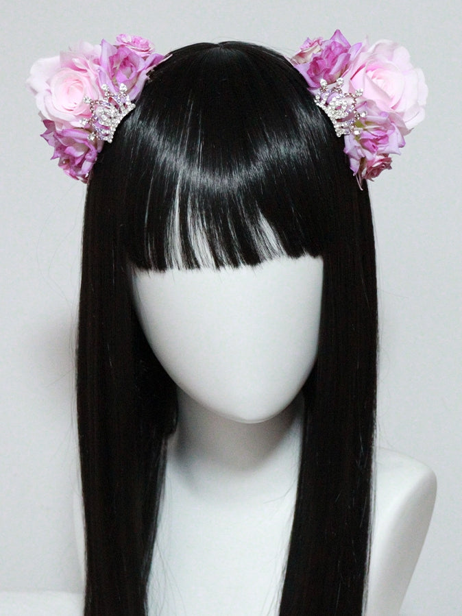 PinkPurple Design Crown Floral Ear Hairclips Cat Decorated