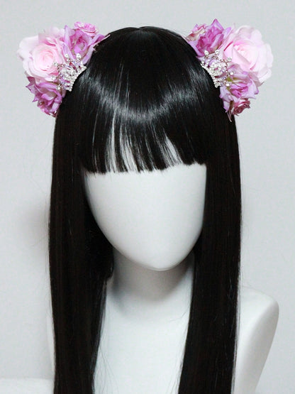 PinkPurple Design Crown Floral Ear Hairclips Cat Decorated