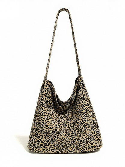 and Leopard Bag Canvas Brown Print Shoulder Black