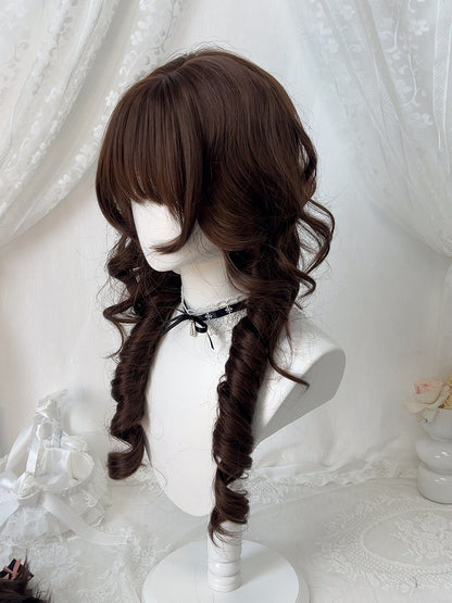 Chocolate Brown 62cm Full Bangs Roman Curly Wig - Sleepy Fish