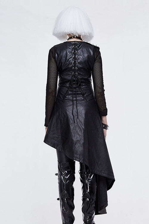 Asymmetric Zipper Leather Mini Dress Punk Sleeveless