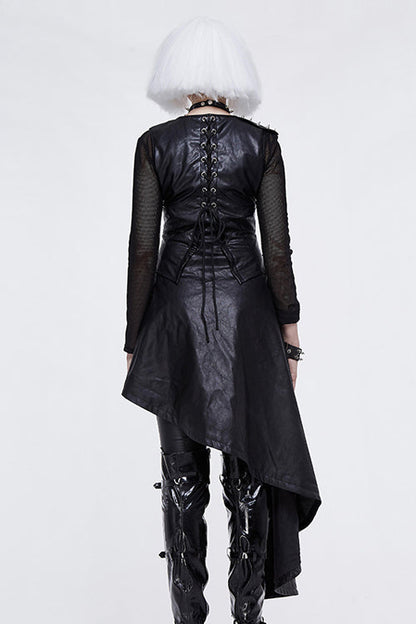 Asymmetric Zipper Leather Mini Dress Punk Sleeveless