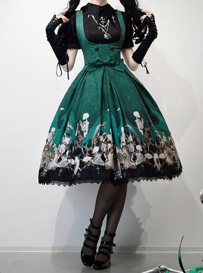 Green Skeleton Cross Gothic Lace Dress - NnSTAR