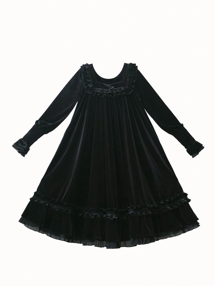 Square Dress Velvet Black Elegant Neckline