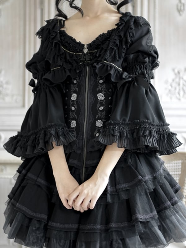 Accent Gothic Detachable Black Ruffles Sleeves and Bow with