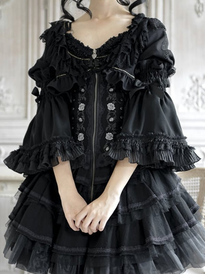 Accent Gothic Detachable Black Ruffles Sleeves and Bow with
