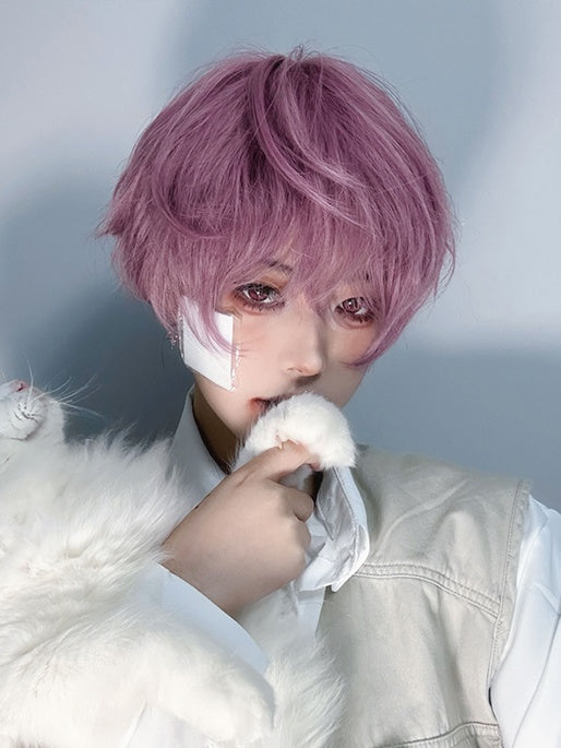 Pink-lila 24CM Kinnlänge Perücke mit Pony