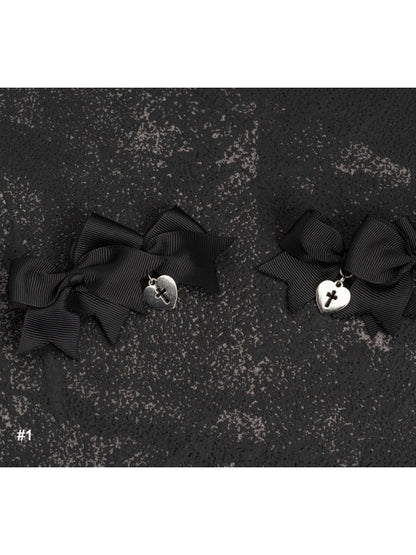 Black Gothic Bow Hairclip with Cross - Strange Sugar