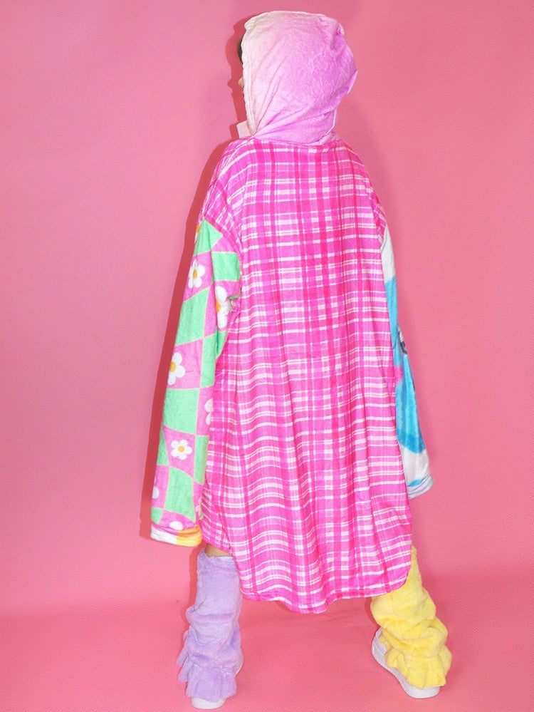 Print Cartoon Dress Plaid Floral Hooded And Oversized Y2K Colorful Pattern