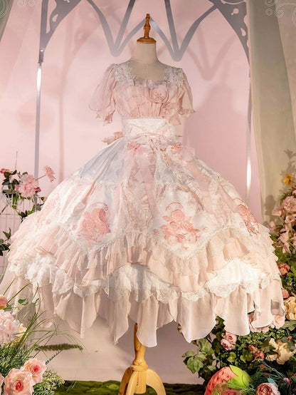 Ruffles Hanayome Light Dress Pink Version Accents with Layered Flowing JSK Lolita Rose Long