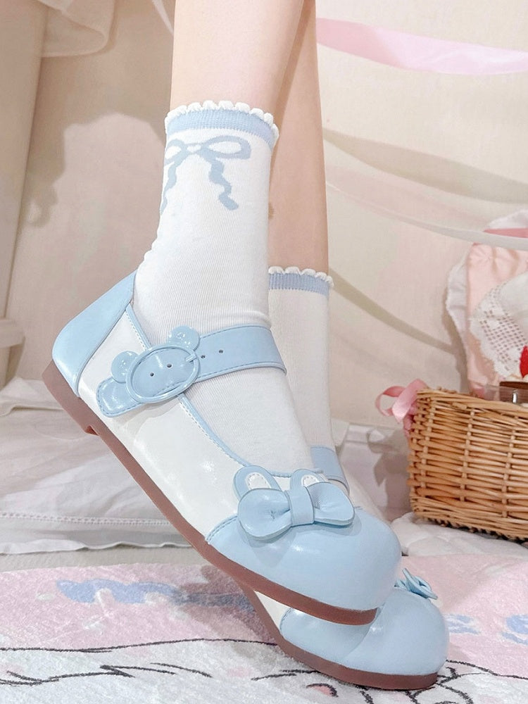 Bowknot Flats Bunny Ear Bear Decorated Blue Buckle