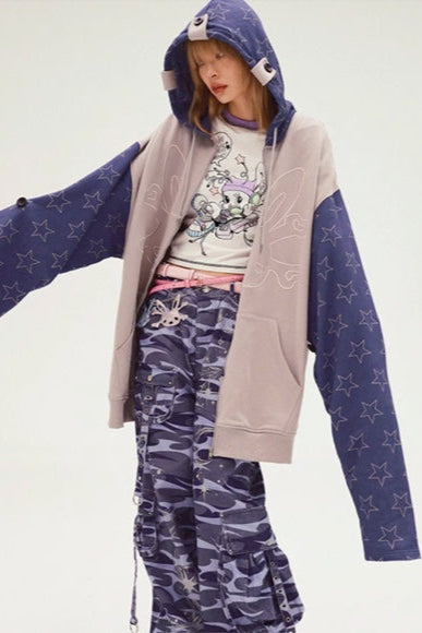 Bicolor Loose Hooded Hoodie Mode