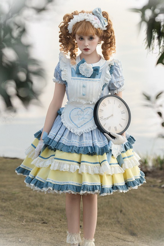 Mädchen Schürze Leichte Rüschen Lolita Kleid +