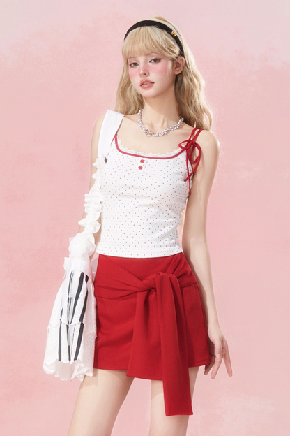リボンドットスカート スリムキャミソール +