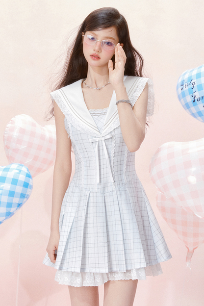 Maritimes Kleid Ärmellos Chic Check