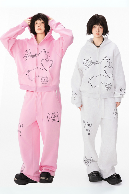 レッグボアフード付き+コンピューターパーカースウェットパンツストレート