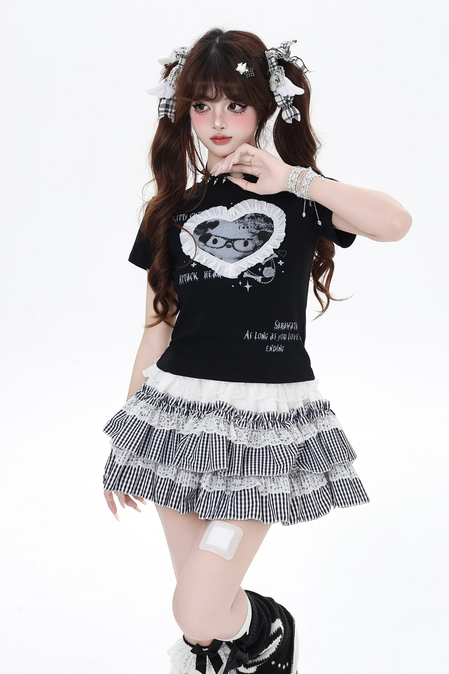 T-Shirt Spitzenbesatz Rundhals Süß Süß