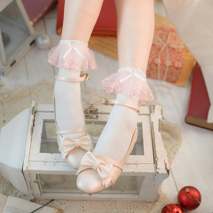 Mermaid Pink Cuffs Lolita Underknee Stockings / Socks