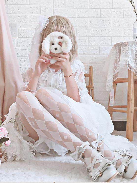 ブラック/ホワイト サーカス ダイヤモンド柄 タイツ