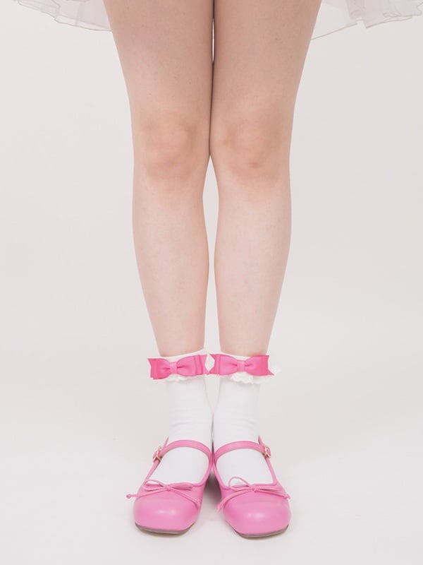 Pink/Black Bowknot  Sweet Lolita Socks
