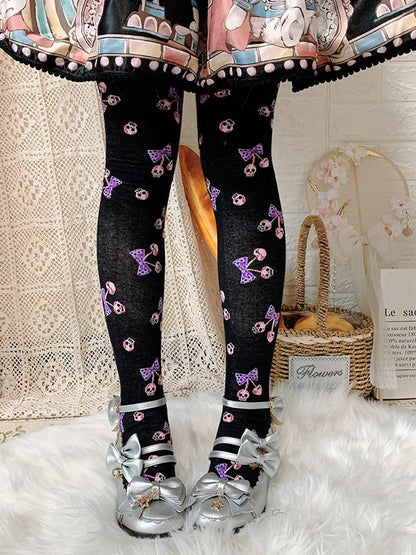Black Skeleton Cherry Lolita  Overknee Stockings