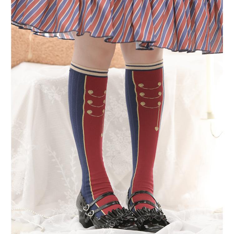 Blue/Pink Nutcracker Buttons Print Underknee Stockings