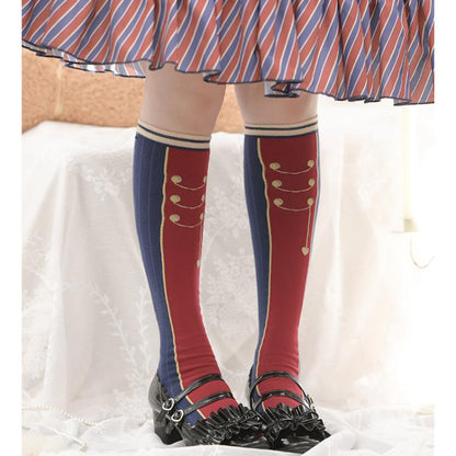 Blue/Pink Nutcracker Buttons Print Underknee Stockings