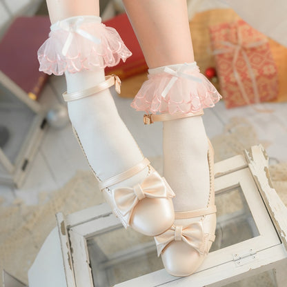Mermaid Pink Cuffs Lolita Underknee Stockings / Socks