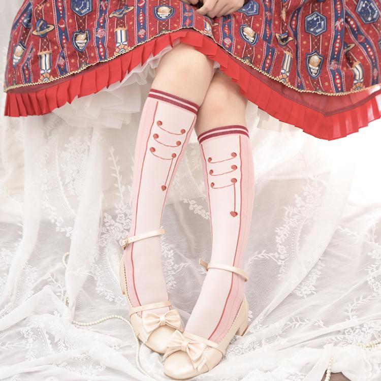 Blue/Pink Nutcracker Buttons Print Underknee Stockings