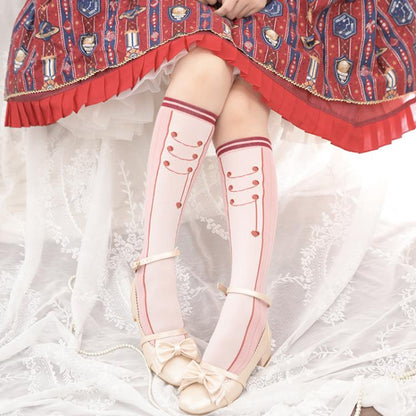 Blue/Pink Nutcracker Buttons Print Underknee Stockings