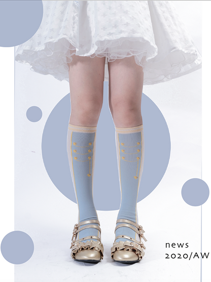 Blue/Pink Nutcracker Buttons Print Underknee Stockings