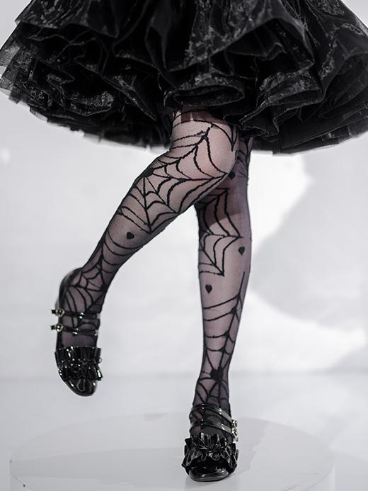 Black/White Spider Web Gothic Lolita Overknee Stockings