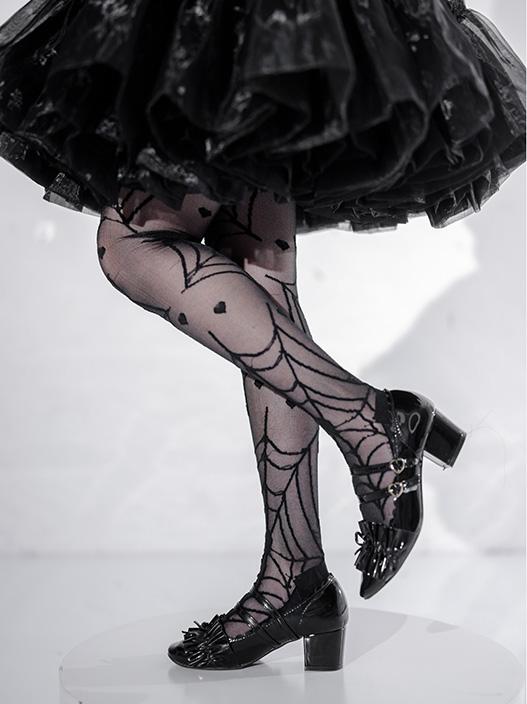 Black/White Spider Web Gothic Lolita Overknee Stockings