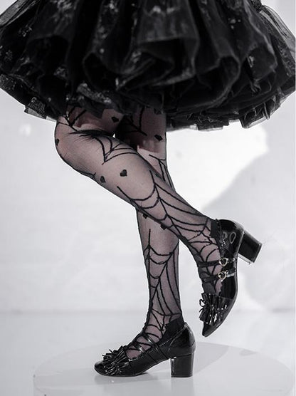 Black/White Spider Web Gothic Lolita Overknee Stockings