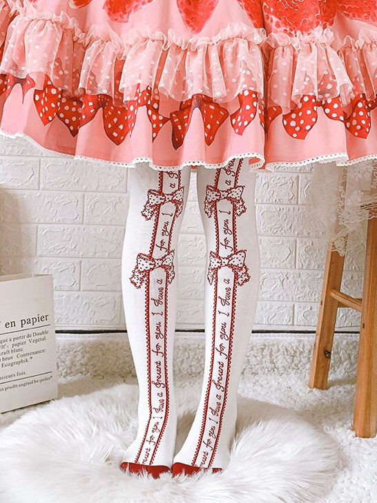 Red/Black/Blue/Pink Bowknot Print Sweet Lolita Overknee Stockings