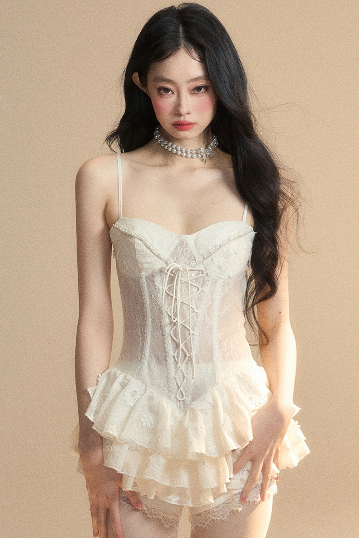 One-Shoulder French Cami Spitzenkleid Soul