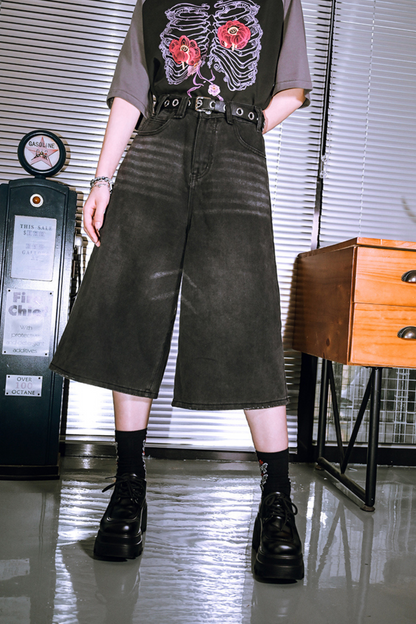 パンツ ハーフアッシュ ブラックデニム