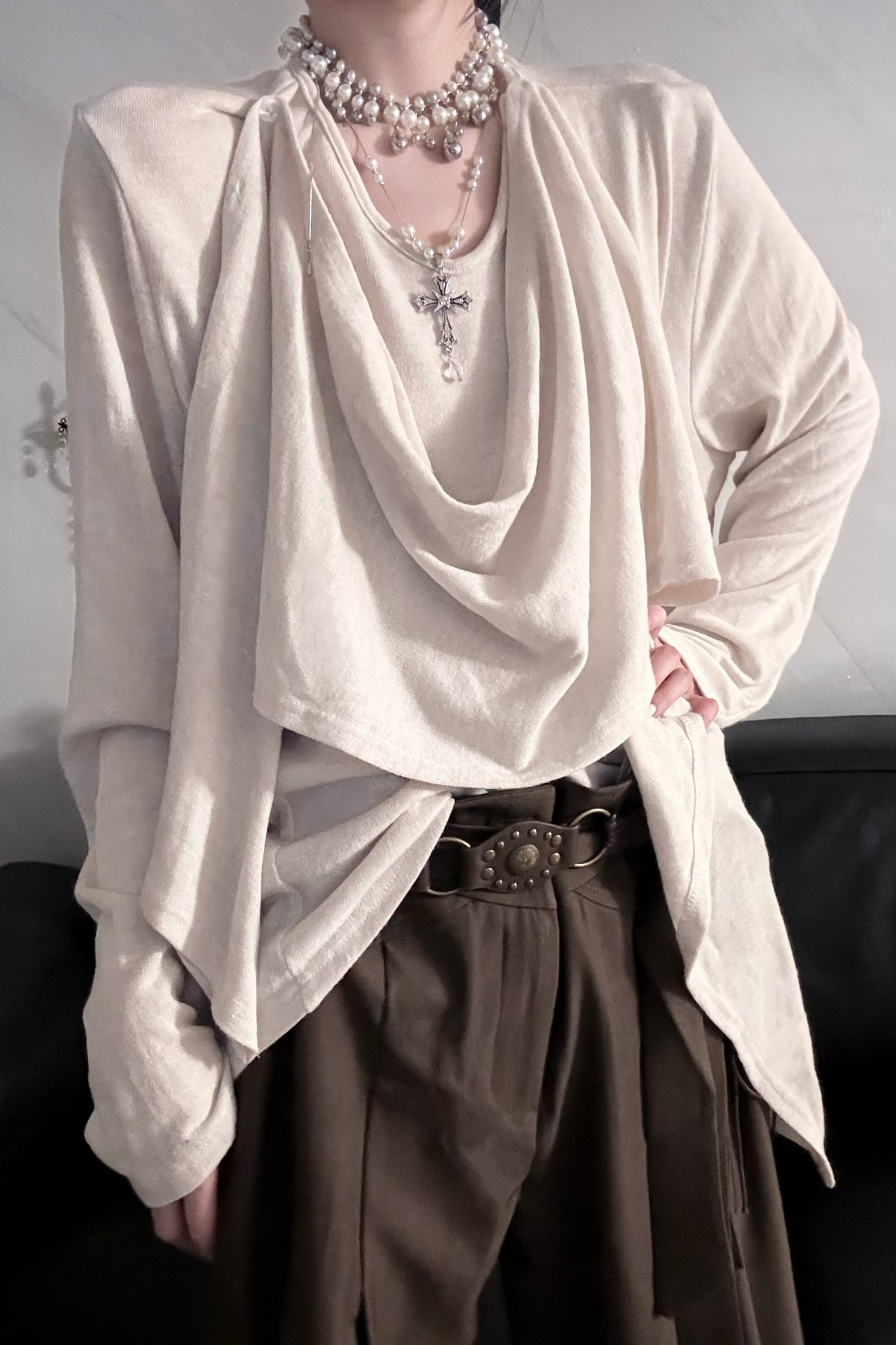 長袖レトロデコンストラクトトップ