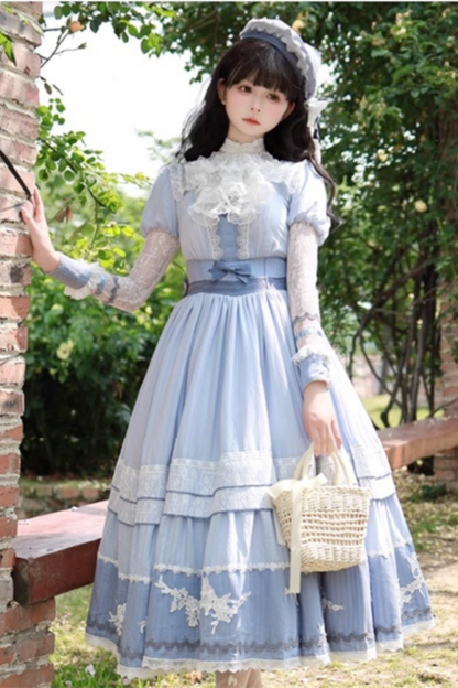 Stickerei Reservierungen Lolita Süßes Kleid Blau