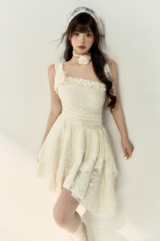 Blumenkleid Asymmetrisch Spitze Ärmellos