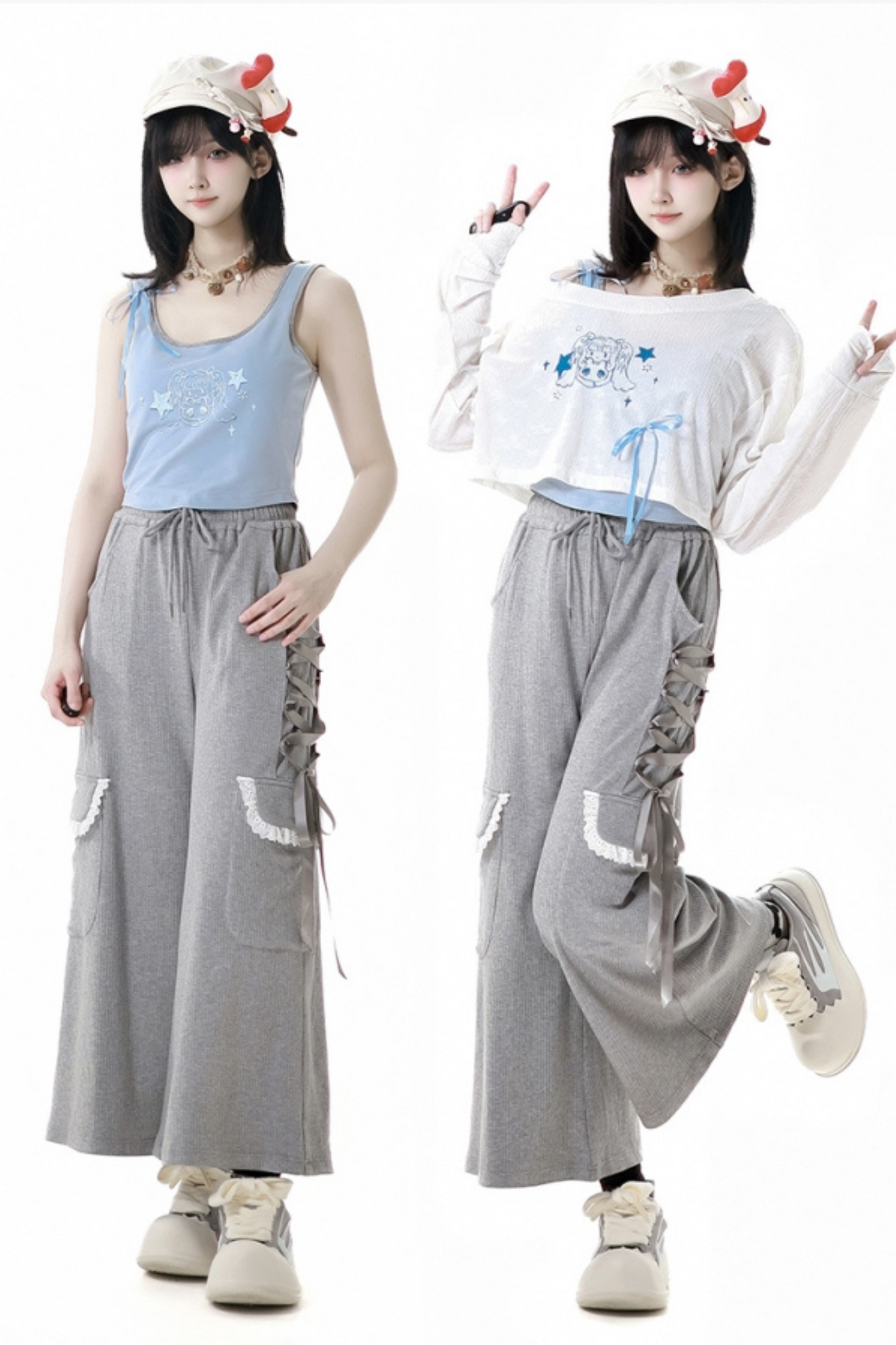 One-Shoulder-Top + Hose mit Schnürung