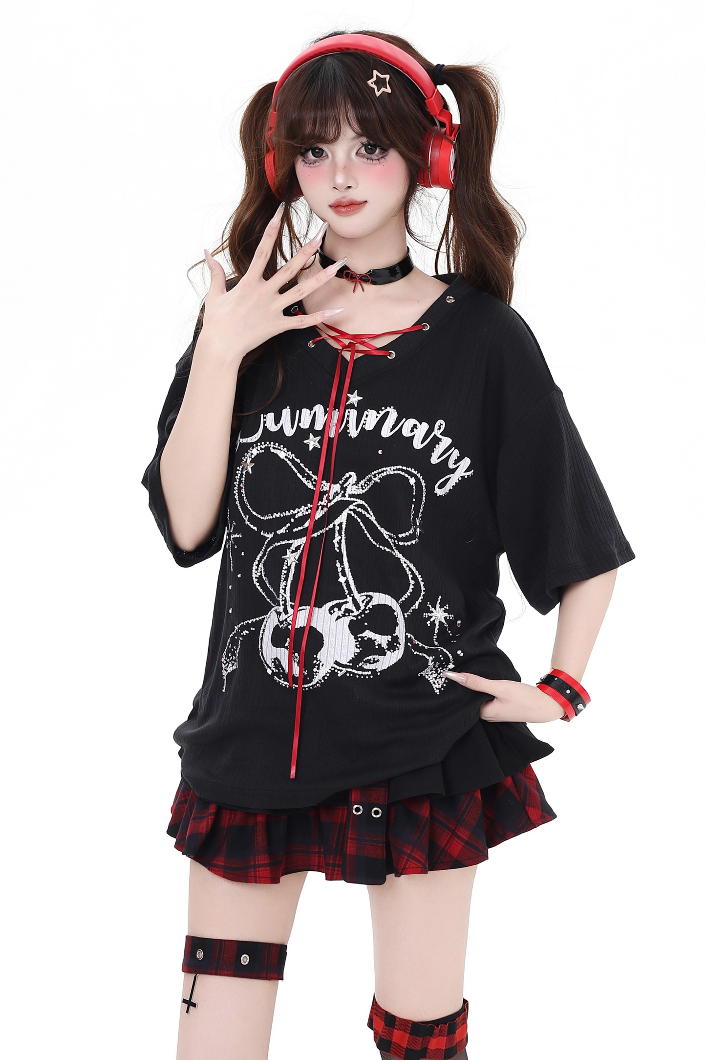 チェリーVネックのスイートトロピカルアイランドTシャツカバーアップ