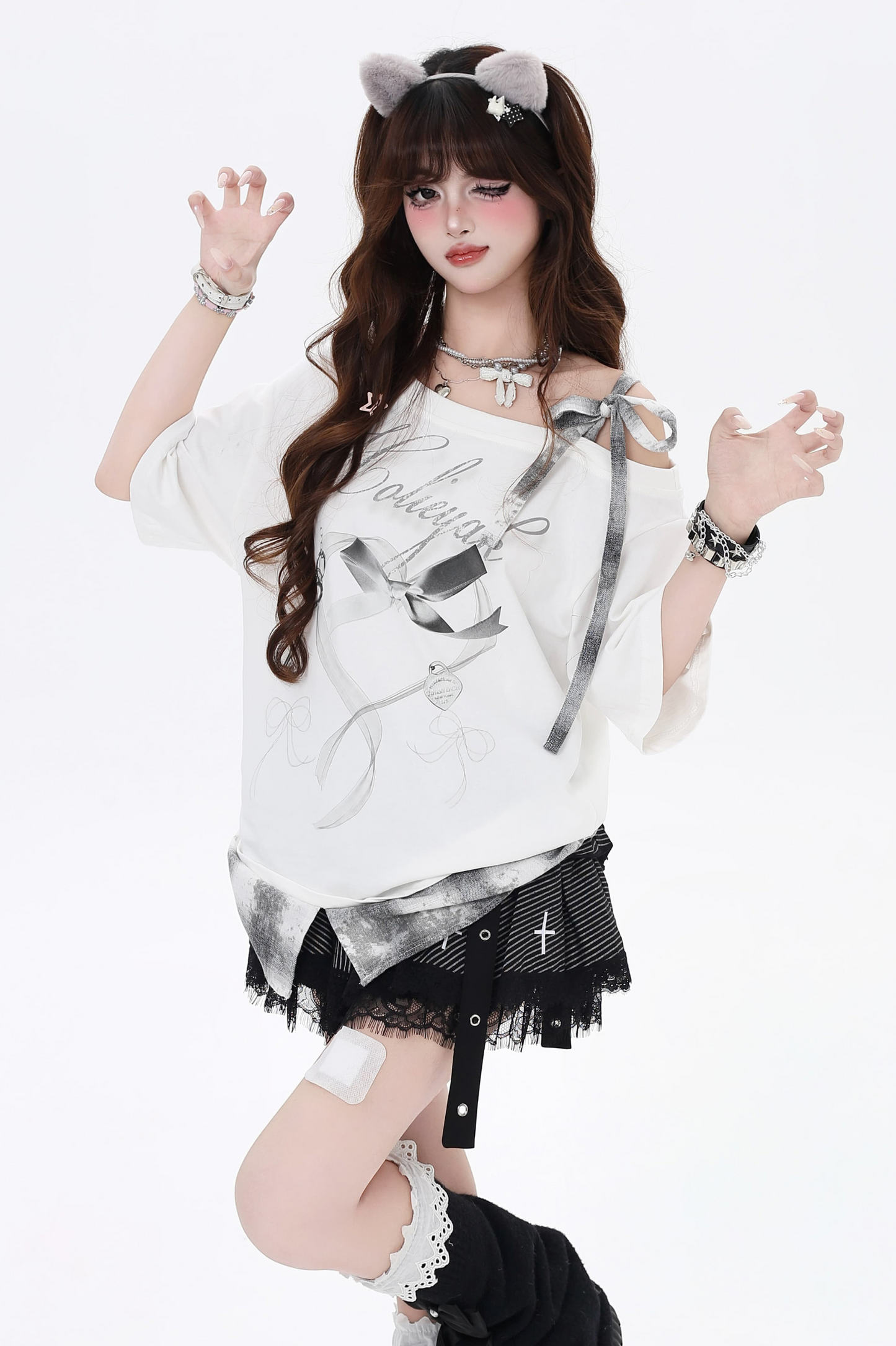 チェック柄Tシャツ シックなコントラストリボン