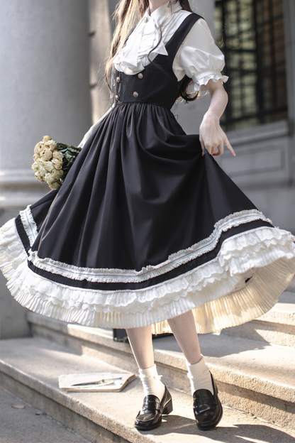 ベスト 英国アイテム ライトリザーブ レトロ カレッジスカート シャツ リボン + ロースタイル ブローチ ネクタイ