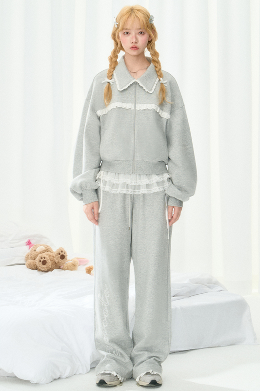 Sweatshirt Casual Girly Lace Setup