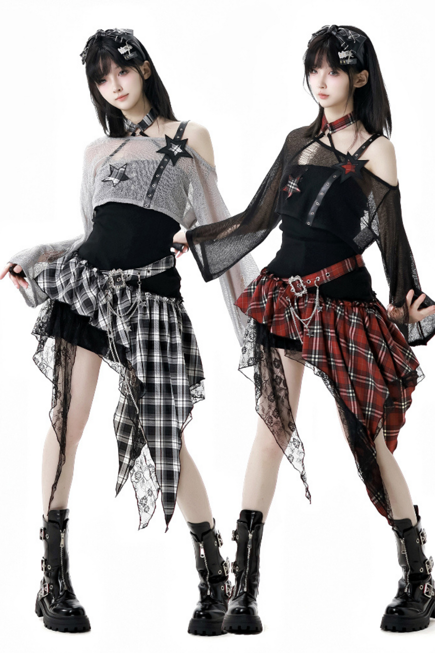 シックなショルダーロックショートワンピース+ショートパンツトップチェック